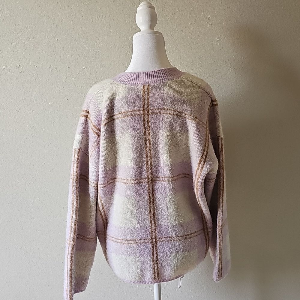 Rails Colleen Plaid Oversized Mohair Purple Plaid V Neck Sweater Medium - Picture 2 of 5